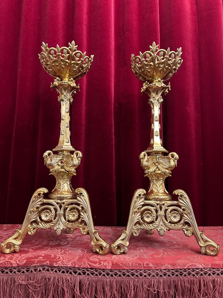 Pair Romanesque - Style Candle Holders Measures Without Pin