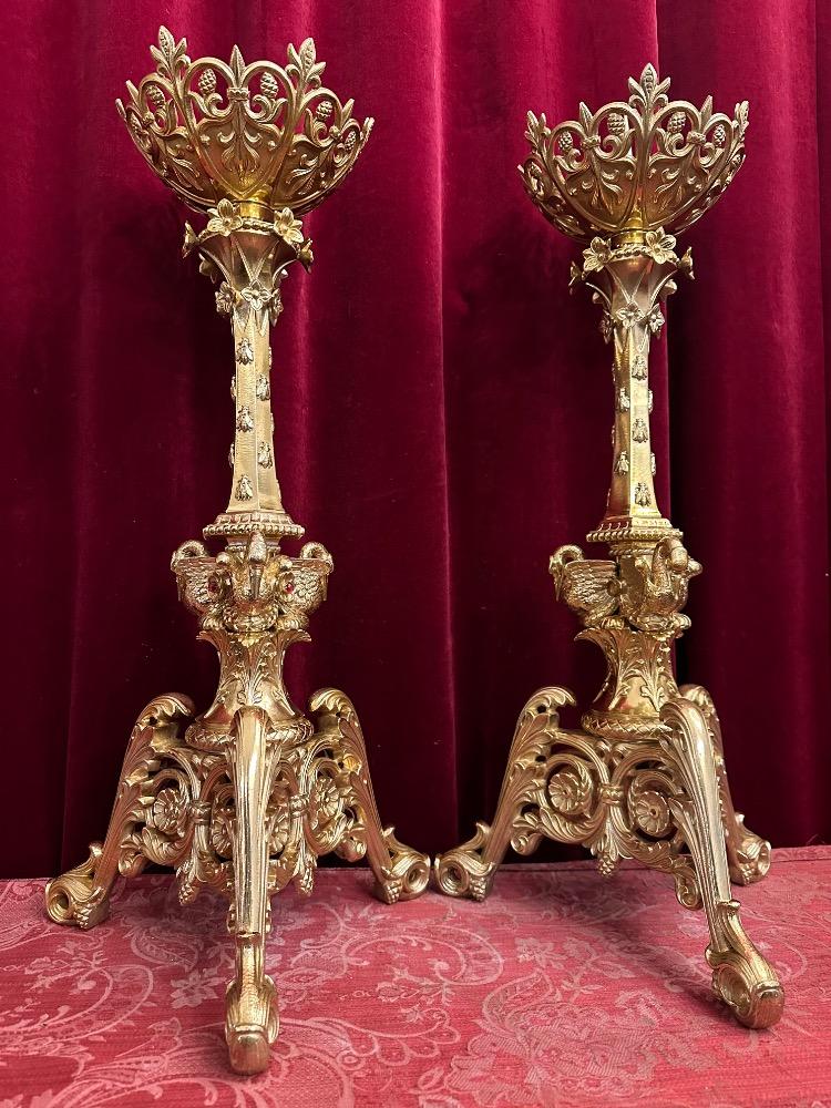 Pair Romanesque - Style Candle Holders Measures Without Pin