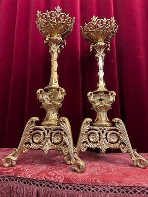 Pair Romanesque - Style Candle Holders Measures Without Pin