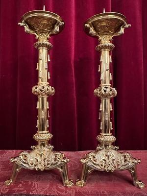 Pair Romanesque - Style Candle Holders Measures Without Pin