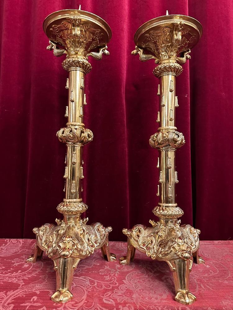 Pair Romanesque - Style Candle Holders Measures Without Pin