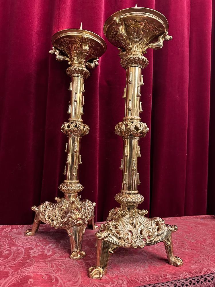 Pair Romanesque - Style Candle Holders Measures Without Pin