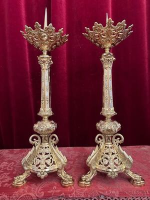 Pair Romanesque - Style Candle Holders Measures Without Pin