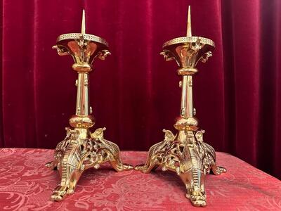 Pair Romanesque - Style Candle Holders Measures Without Pin