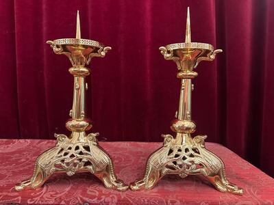 Pair Romanesque - Style Candle Holders Measures Without Pin