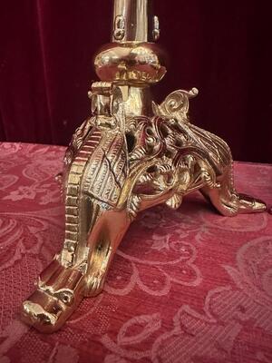 Pair Romanesque - Style Candle Holders Measures Without Pin