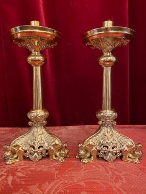 Candle Holders Measures Without Pin style Romanesque - Style en Bronze / Polished and Varnished, France 19 th century ( Anno 1890 )