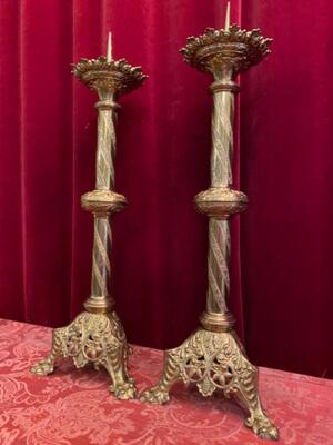 Candle Sticks Measures Without Pin style Romanesque - Style en Bronze Gilt, France 19 th century ( Anno 1890 )