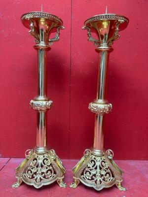 Pair Romanesque - Style Exceptional Candle ( Paschal ) Holders Measures Without Pin