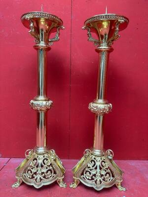 Pair Romanesque - Style Exceptional Candle ( Paschal ) Holders Measures Without Pin