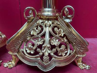 Pair Romanesque - Style Exceptional Candle ( Paschal ) Holders Measures Without Pin