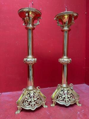 Pair Romanesque - Style Exceptional Candle ( Paschal ) Holders Measures Without Pin