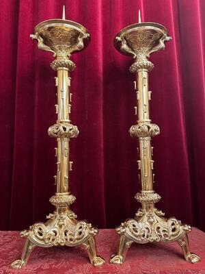 Pair Romanesque - Style Exceptional Candle ( Paschal ) Holders Measures Without Pin
