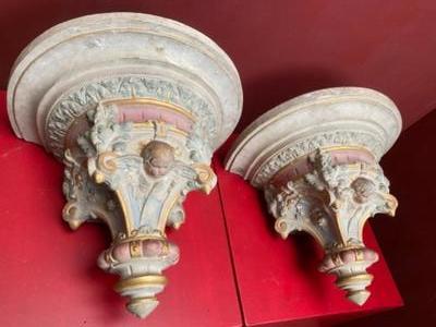 Matching Hanging Pedestals style Romanesque - Style en Terra - Cotta Polychrome, France 19 th century ( Anno 1875 )