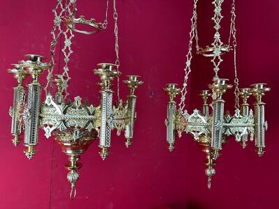 Matching Sanctuary Lamps style Romanesque - Style en Brass / Bronze / Polished and Varnished, France 19 th century ( Anno 1885 )