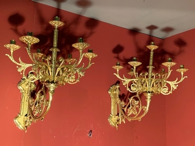 Wall Candle Holders style Romanesque en Bronze / Polished and Varnished, France 19th century ( anno 1890 )