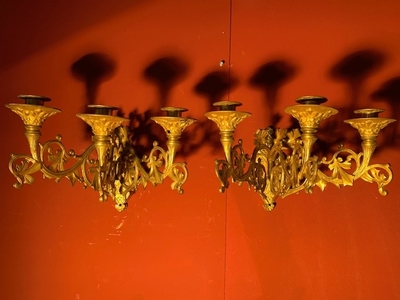 Wall Candle Holders style Romanesque en Bronze / Gilt, France 19th century ( anno 1890 )