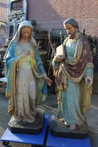 St.Joseph And St. Mary en PLASTER POLYCHROME, Belgium 19th century