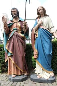 St. Joseph And St. Mary  en hand-carved wood polychrome, England 19th century