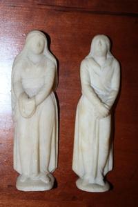 St. Mary And St. John  en hand carved alabast, Italy 17 th century /18 th century