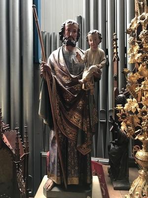 St. Joseph & St. Mary Statues style Neo - Gothic - Style en Terra-Cotta polychrome, France 19th century (1870)