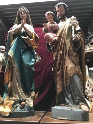 St. Joseph & St. Mary Immaculatae Conceptionis Statues. For Sale Seperate ! style Neo - Gothic - style en St. Mary wood / St. Joseph Terra - Cotta polychrome, France / Southern Germany 19th century  ( anno 1855 ) ( anno 1870 )