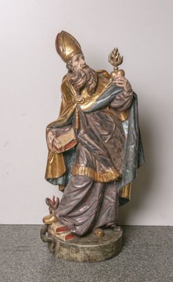 Sculpture  St. Augustin  en hand-carved wood polychrome, Southern Germany 20th Century