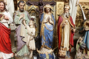 Of Matching Statues Height Approx : 65 Cm / 25.5. Inches en plaster polychrome, Belgium 19th century