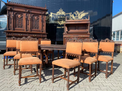 Complete Dining Set style Gothic - style en Walnut wood , France 19 th century