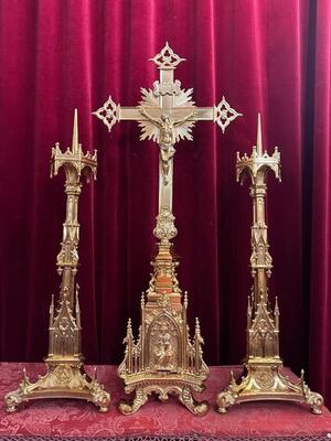 Candle Holders With Cross style Gothic - Style en Bronze / Polished and Varnished, France 19 th century ( Anno 1865 )
