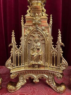 Candle Holders With Cross style Gothic - Style en Bronze / Polished and Varnished, France 19 th century ( Anno 1865 )