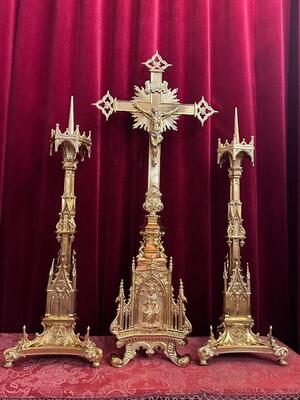 Candle Holders With Cross style Gothic - Style en Bronze / Polished and Varnished, France 19 th century ( Anno 1865 )
