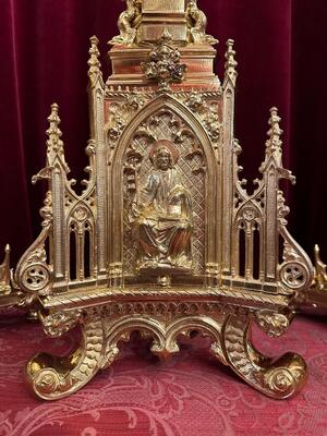 Candle Holders With Cross style Gothic - Style en Bronze / Polished and Varnished, France 19 th century ( Anno 1865 )