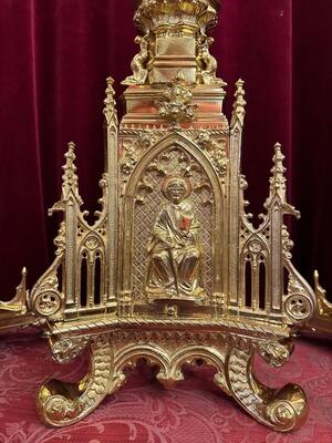 Candle Holders With Cross style Gothic - Style en Bronze / Polished and Varnished, France 19 th century ( Anno 1865 )