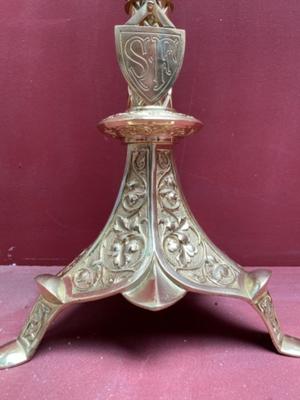 Exceptional Set Candle Holders 1 X Height 130 Cm X 78 Cm Wide X 28 Cm Deep. 2 X Height 93 Cm X Wide 78 Cm X 28 Cm Dept. style Gothic - style en Bronze / Polished and Varnished, Belgium 19 th century ( Anno 1890)