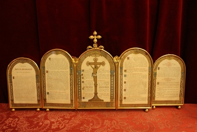 Canon Boards Measurements : 1 X 55 X 40 Cm. 2 X 28 X 17 Cm. style Romanesque en Brass / Bronze / Glass / Polished and Varnished, France 19th century ( anno about 1880 )