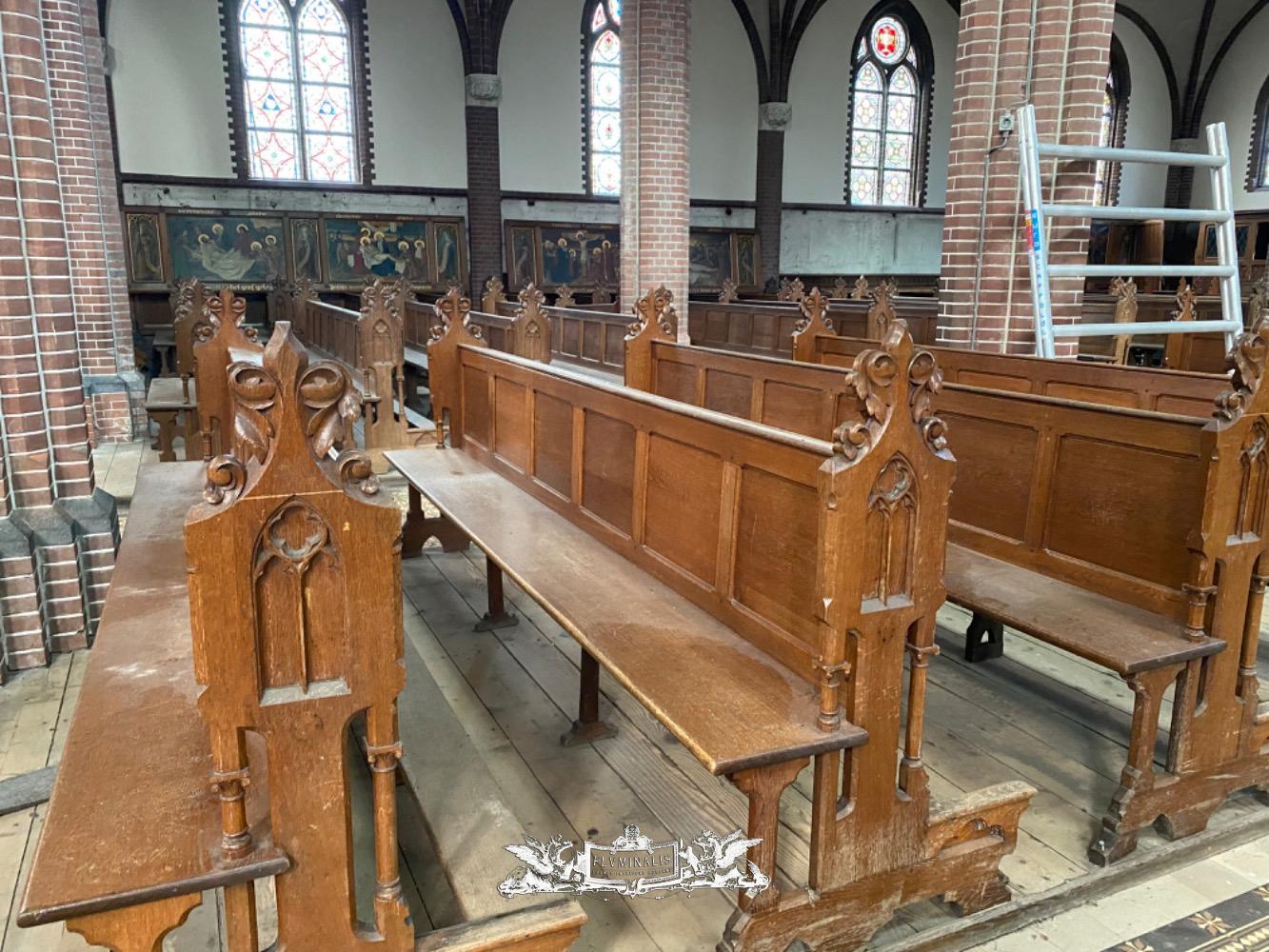 Gothic - style Complete Series Of 90 Solid Oak Church Pews Complete ...