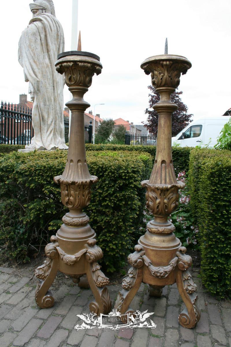Pair barok Large Wooden Candle Sticks - Antique CandleSticks - Fluminalis