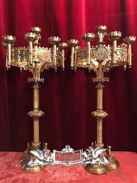 Pair of Gothic Candlesticks - georgenantiques